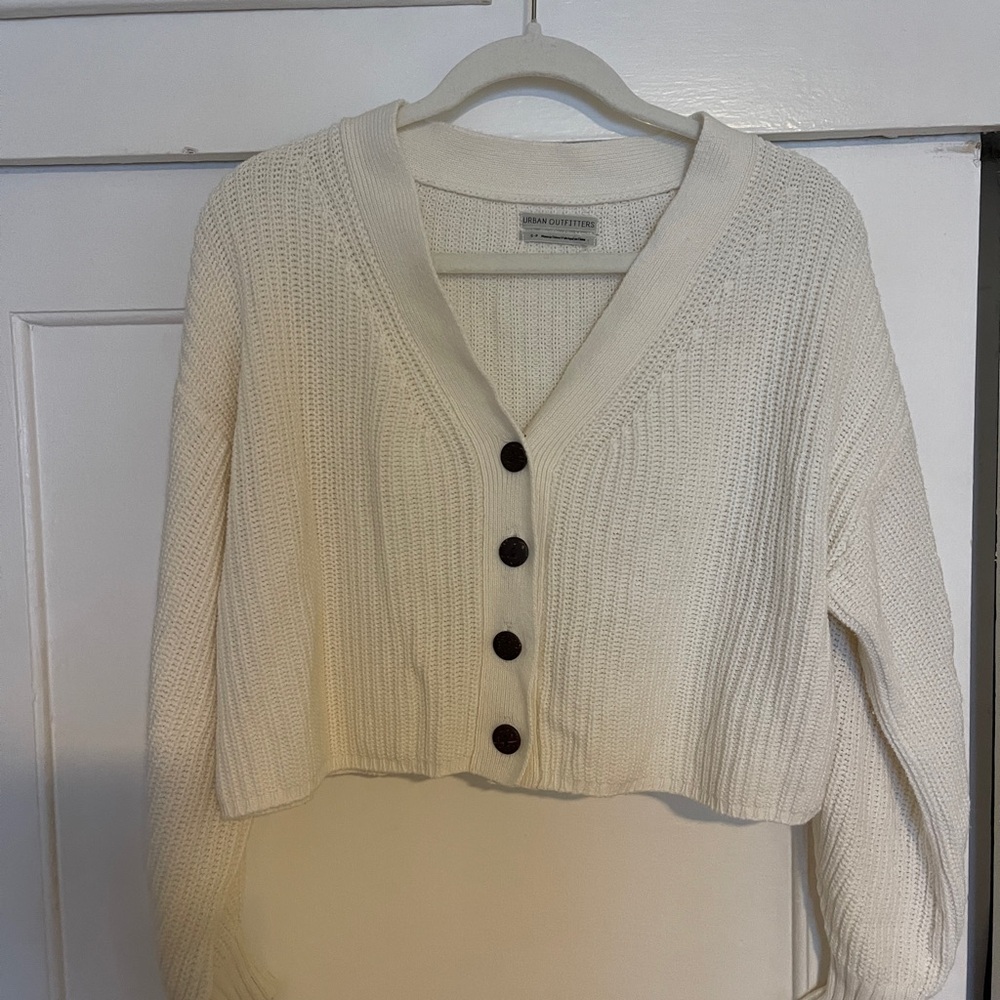 Urban Outfitters Ivory Knit Cardigan with Dark Buttons